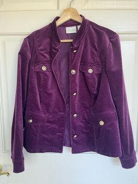 Chico's Deep Plum Velvet Military-Inspired Jacket Medium